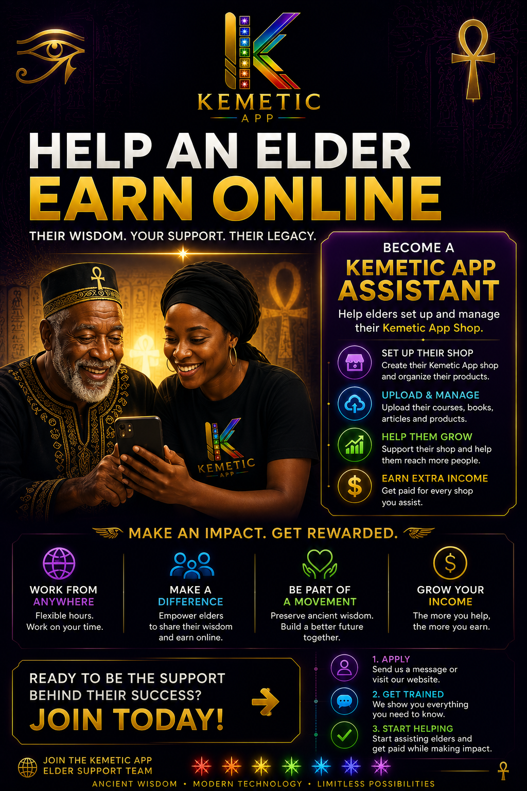 Help an Elder Earn Online: Become a Kemetic App As